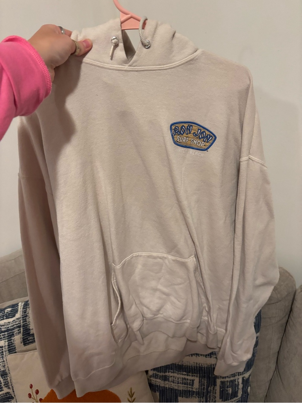 Ron Jon Cream Pullover Hoodie with Surf Shop Logo